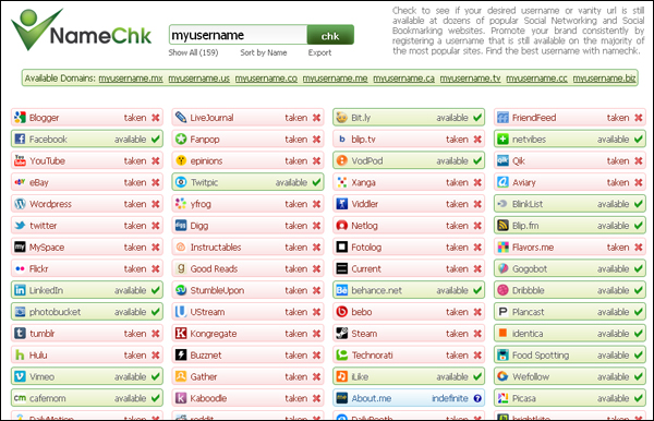 Check the availability of usernames and vanity urls on popular social networking and social bookmarking sites!